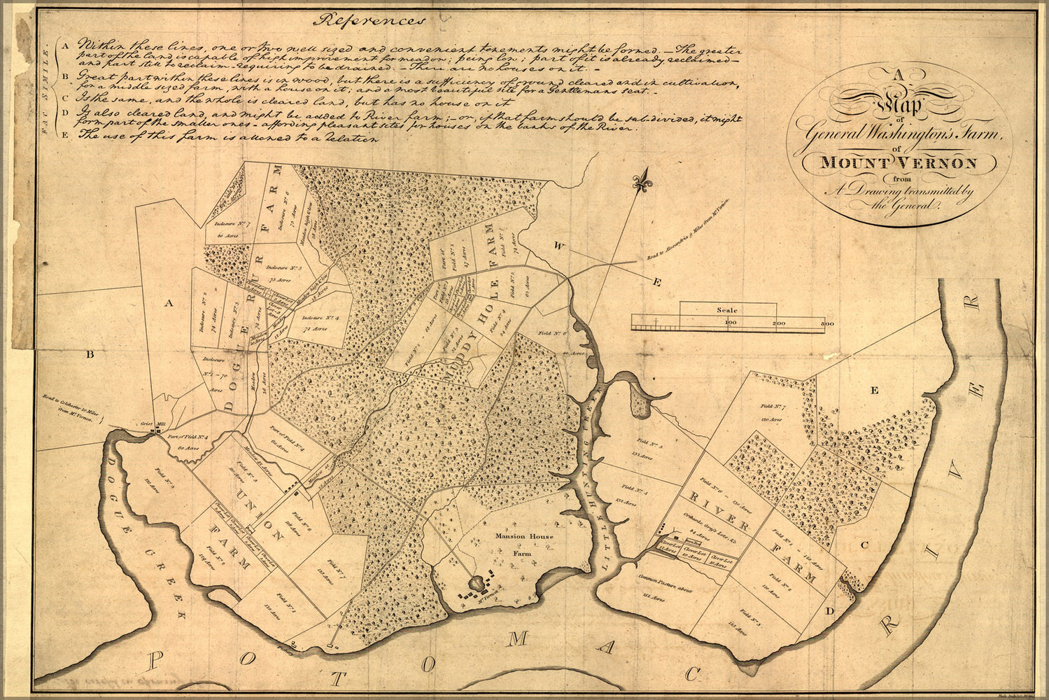 24"x36" Gallery Poster, map of George Washington farm Mount Vernon 1801