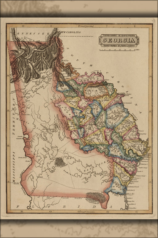 24"x36" Gallery Poster, map of Georgia 1817