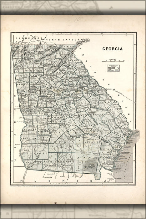 24"x36" Gallery Poster, map of Georgia 1842
