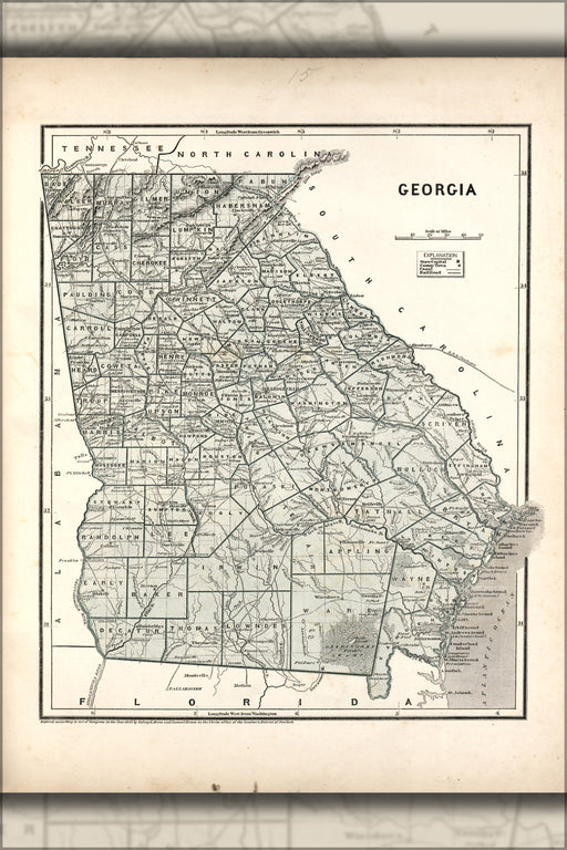 24"x36" Gallery Poster, map of Georgia 1842
