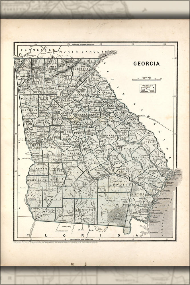 24"x36" Gallery Poster, map of Georgia 1842