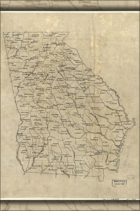24"x36" Gallery Poster, map of Georgia 1893