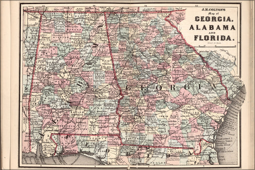 24"x36" Gallery Poster, map of Georgia, Alabama, and Florida 1863