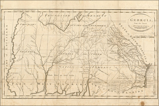 24"x36" Gallery Poster, map of Georgia, Alabama, and Mississippi 1795