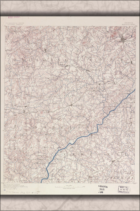 24"x36" Gallery Poster, map of Georgia, Marietta sheet 1888