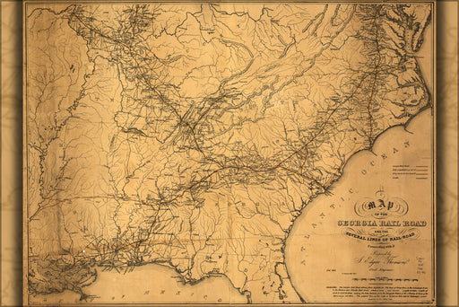 24"x36" Gallery Poster, map of Georgia RailRoad north south carolina 1839