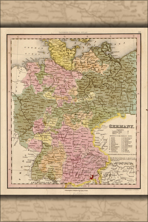 24"x36" Gallery Poster, map of Germany 1844