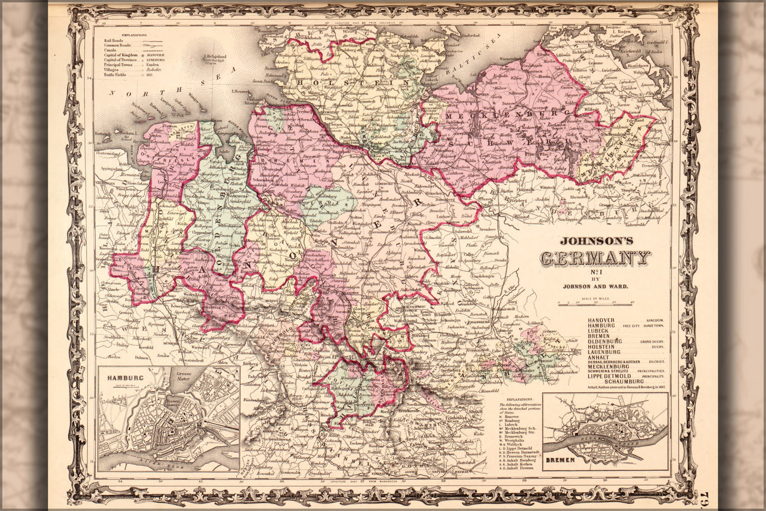 24"x36" Gallery Poster, map of Germany 1862