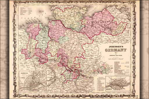 24"x36" Gallery Poster, map of Germany 1862