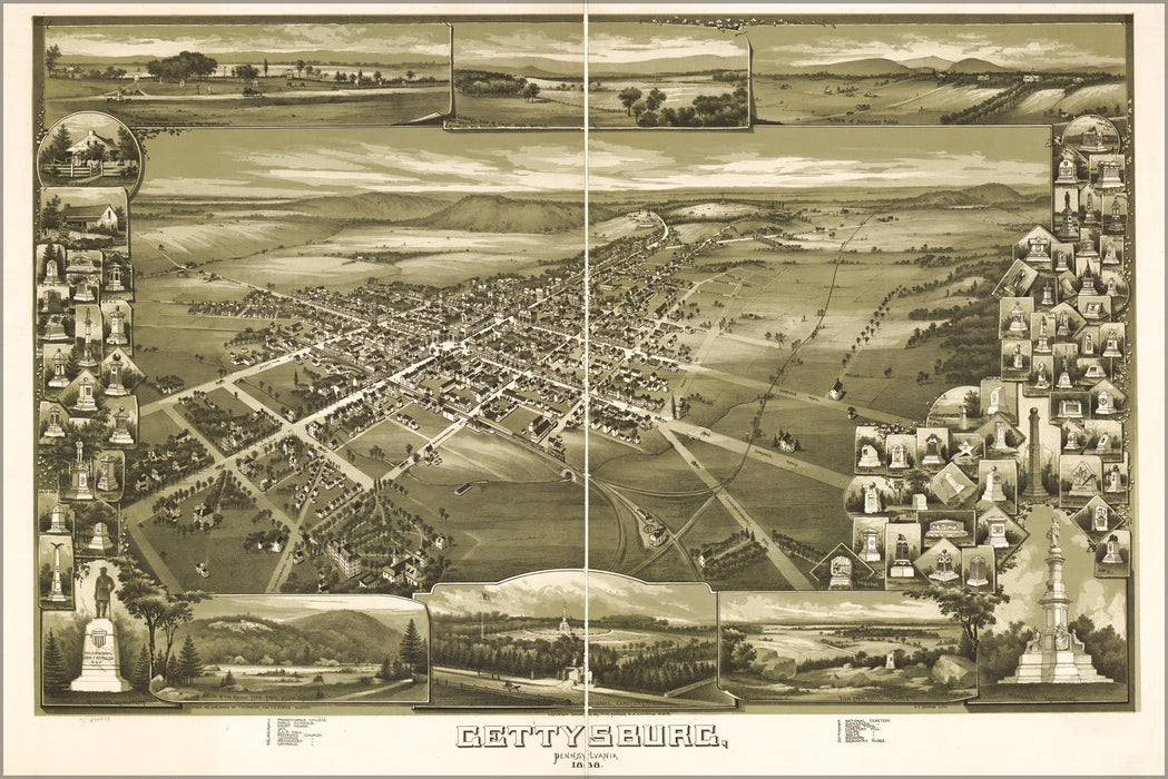 24"x36" Gallery Poster, map of Gettysburg, Pennsylvania 1888