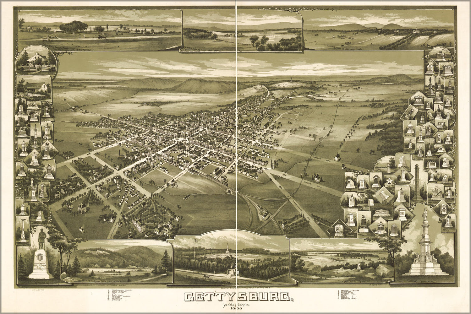 24"x36" Gallery Poster, map of Gettysburg, Pennsylvania 1888