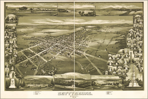 24"x36" Gallery Poster, map of Gettysburg, Pennsylvania 1888
