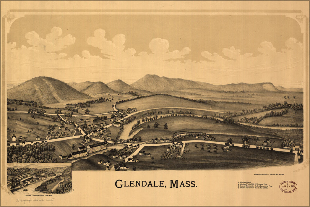 24"x36" Gallery Poster, map of Glendale, Massachusetts 1890