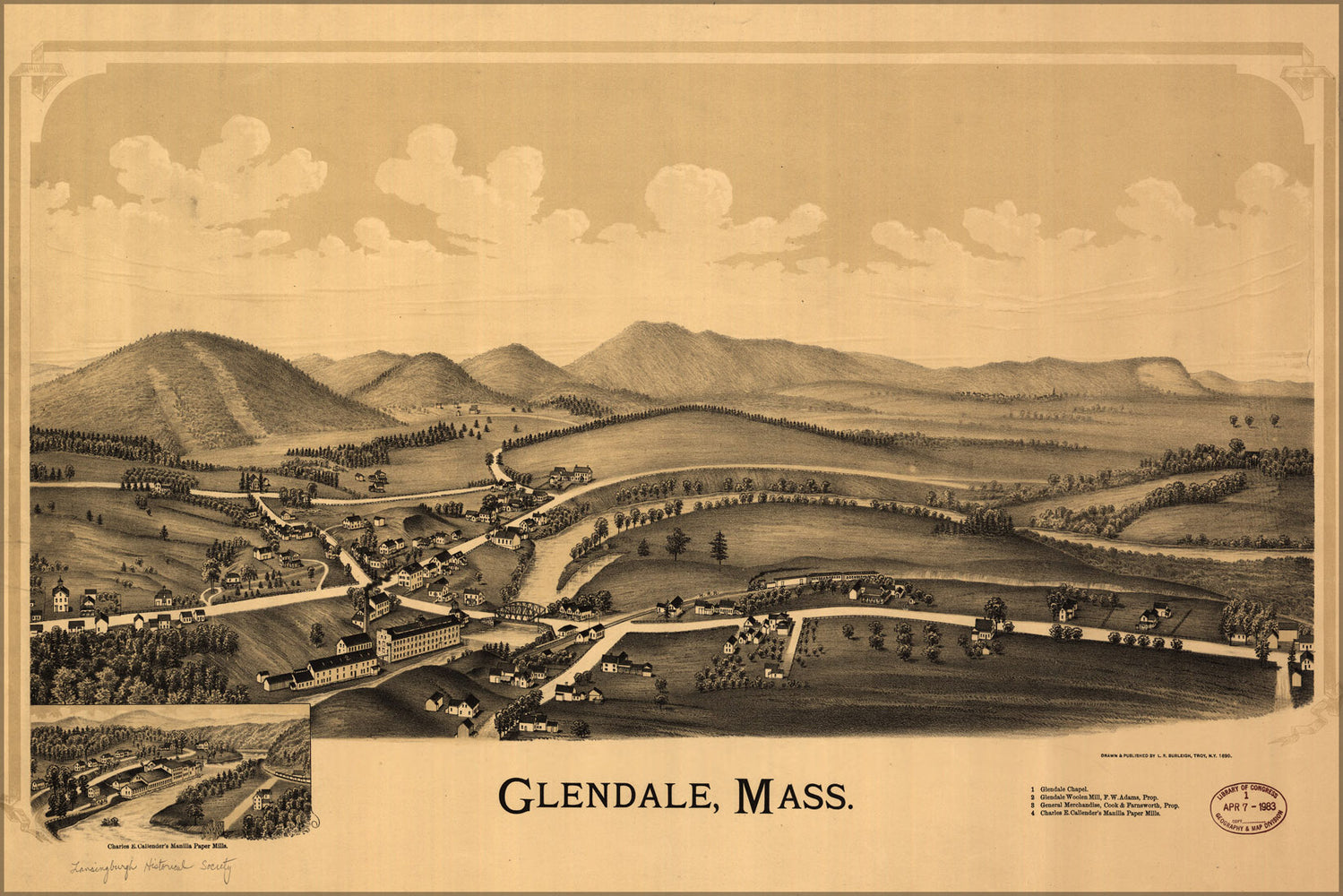 24"x36" Gallery Poster, map of Glendale, Massachusetts 1890
