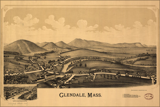 24"x36" Gallery Poster, map of Glendale, Massachusetts 1890