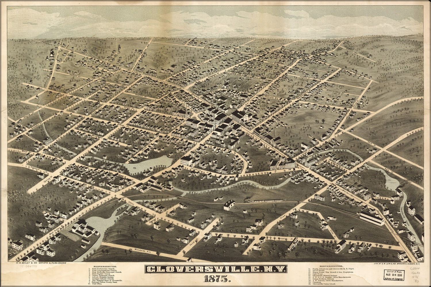 24"x36" Gallery Poster, map of Gloversville new york 1875
