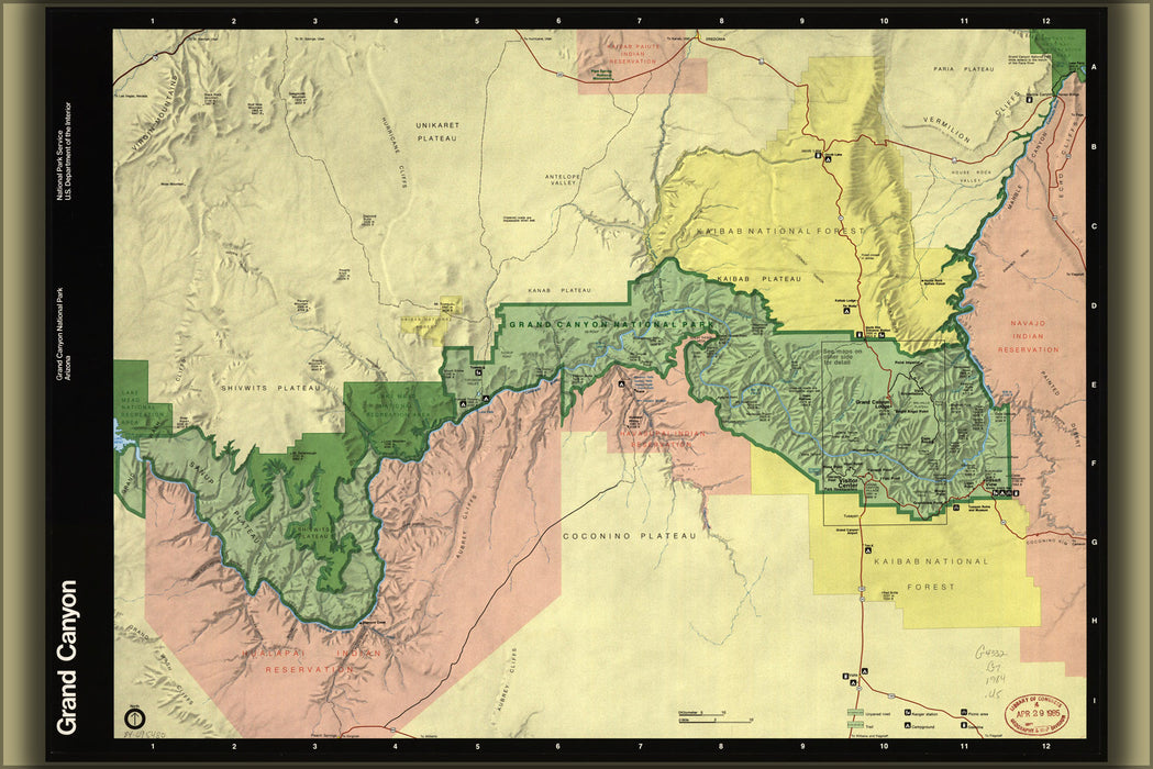 24"x36" Gallery Poster, map of Grand Canyon 1984