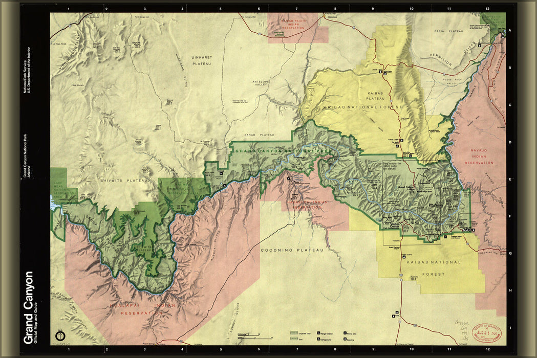 24"x36" Gallery Poster, map of Grand Canyon National Park Arizona 1991 p2