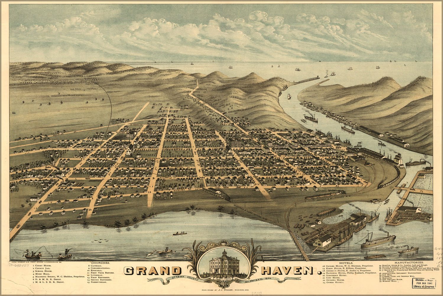 24"x36" Gallery Poster, map of Grand Haven, Michigan 1874