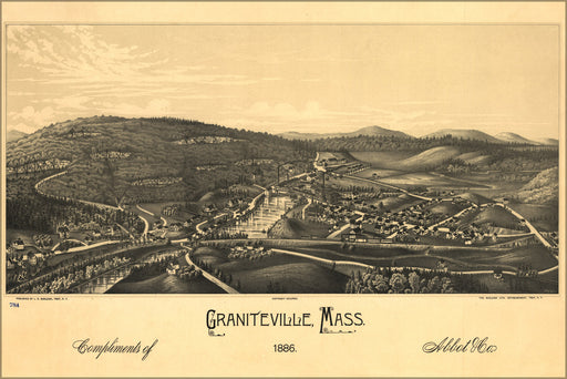 24"x36" Gallery Poster, map of Graniteville, Massachusetts 1886