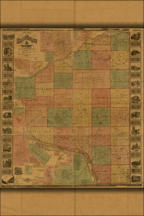 24"x36" Gallery Poster, map of Grant County, Wisconsin 1868