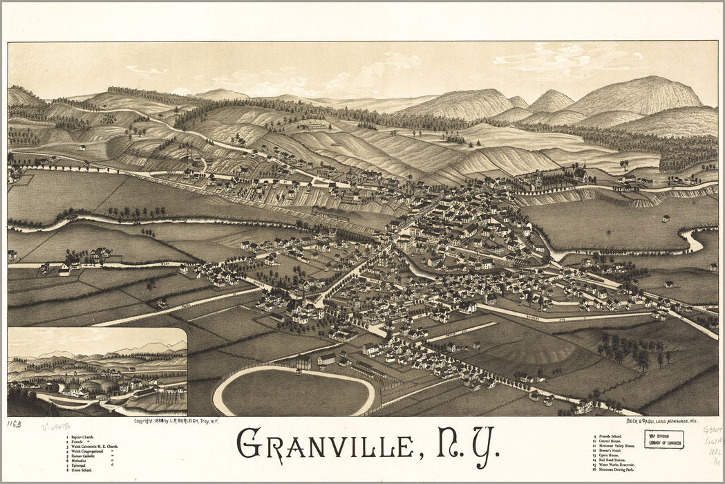 24"x36" Gallery Poster, map of Granville, New york 1886