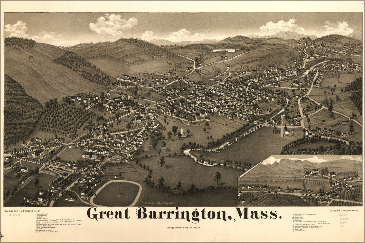24"x36" Gallery Poster, map of Great Barrington, Massachusetts 1884
