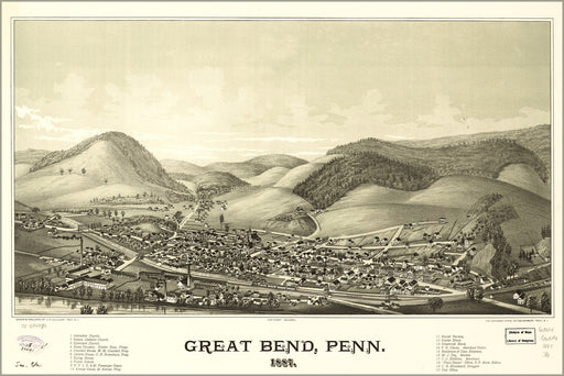 24"x36" Gallery Poster, map of Great Bend, Pennsylvania 1887