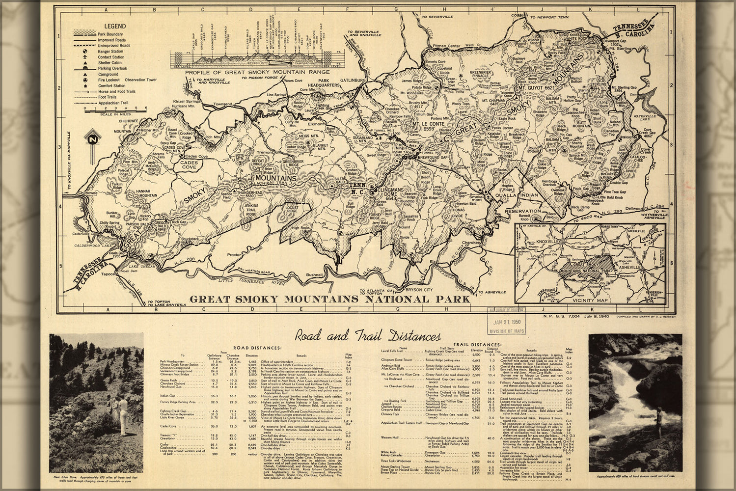 24"x36" Gallery Poster, map of Great Smoky Mountains National Park 1940