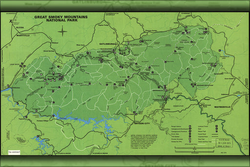 24"x36" Gallery Poster, map of Great Smoky Mountains National Park 1978
