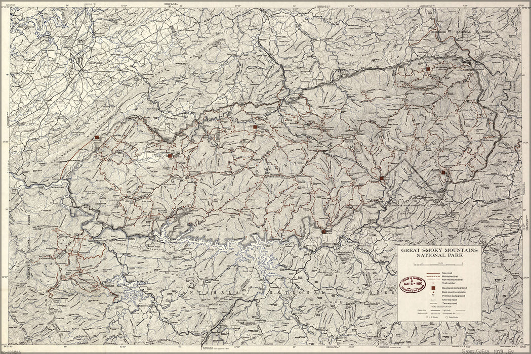 24"x36" Gallery Poster, map of Great Smoky Mountains National Park 1979