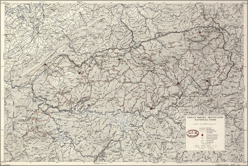 24"x36" Gallery Poster, map of Great Smoky Mountains National Park 1979