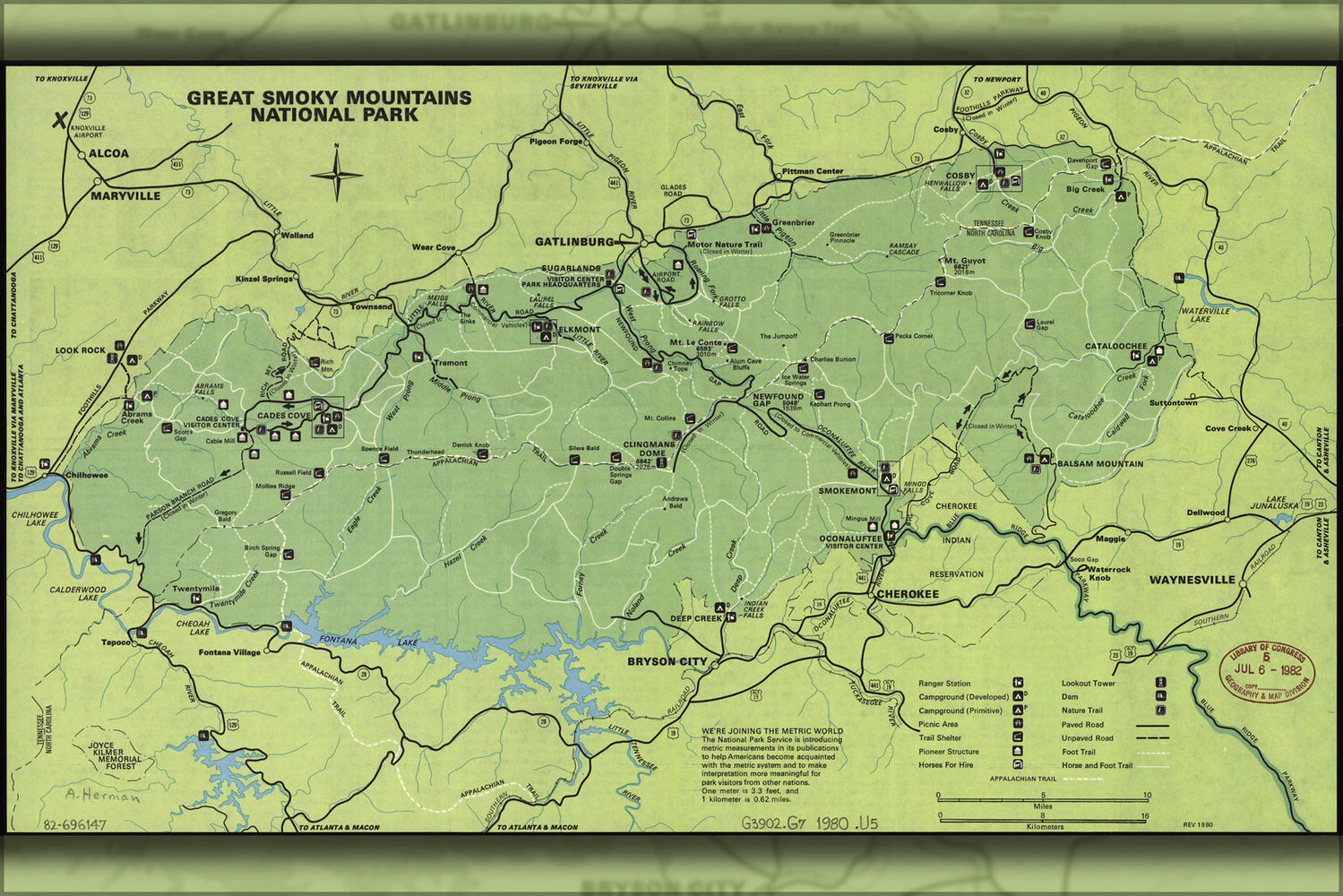 24"x36" Gallery Poster, map of Great Smoky Mountains National Park 1981