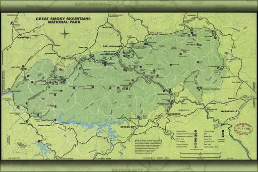 24"x36" Gallery Poster, map of Great Smoky Mountains National Park 1981