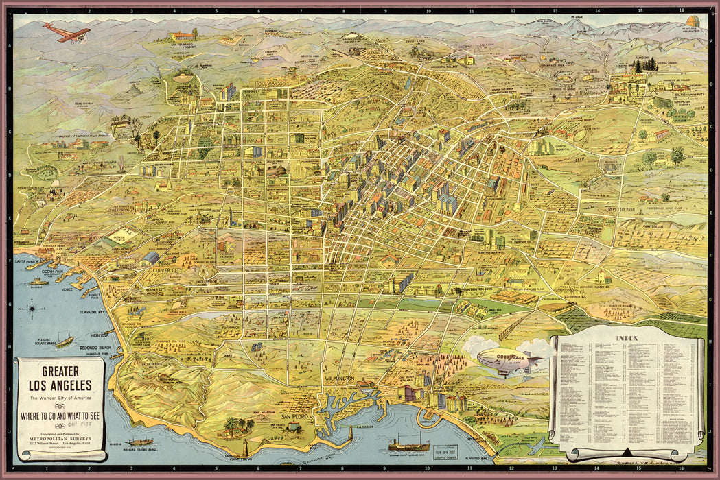 24"x36" Gallery Poster, map of Greater Los Angeles 1932
