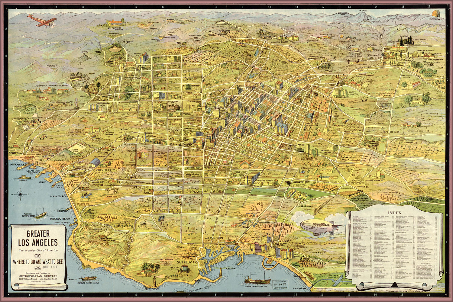 24"x36" Gallery Poster, map of Greater Los Angeles 1932