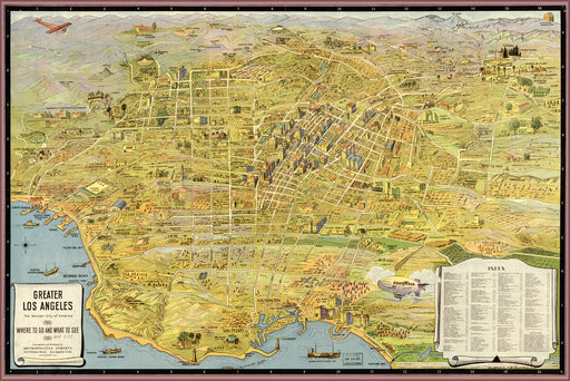 24"x36" Gallery Poster, map of Greater Los Angeles 1932