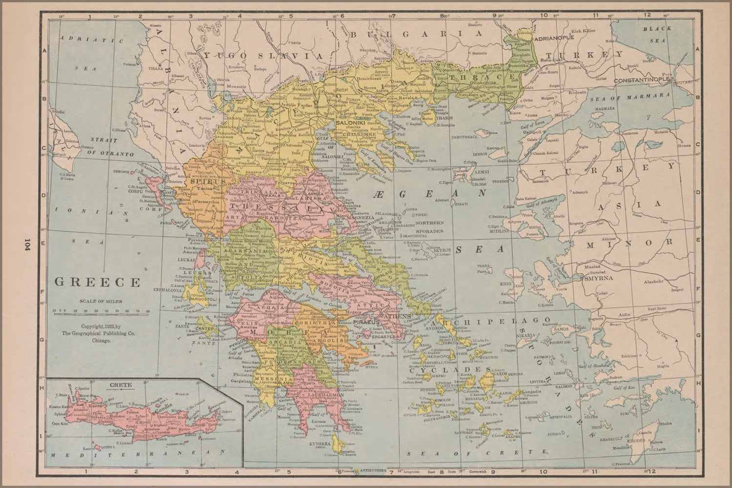 24"x36" Gallery Poster, map of Greece 1927