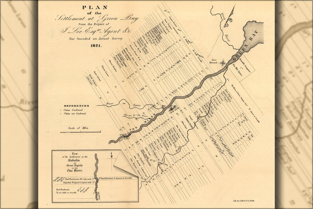 24"x36" Gallery Poster, map of Green Bay, Michigan Territory, 1821