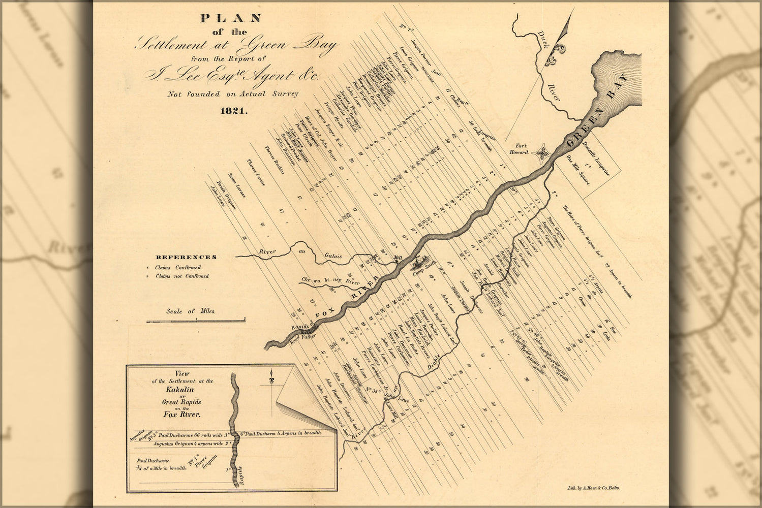 24"x36" Gallery Poster, map of Green Bay, Michigan Territory, 1821