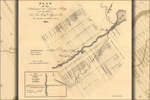 24"x36" Gallery Poster, map of Green Bay, Michigan Territory, 1821