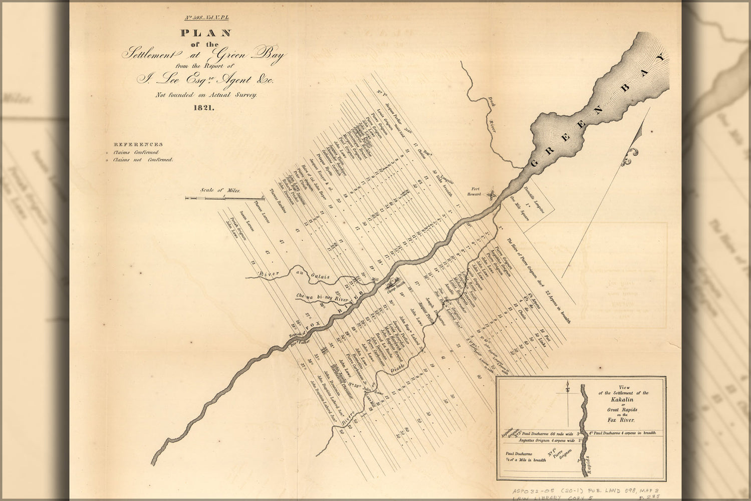 24"x36" Gallery Poster, map of Green Bay, Michigan Territory, revised 1821