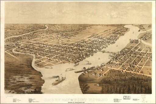 24"x36" Gallery Poster, map of Green Bay and Fort Howard, Wisconsin 1867