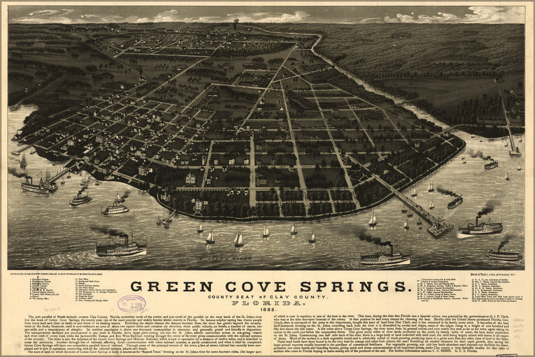 24"x36" Gallery Poster, map of Green Cove Springs, Florida. 1885