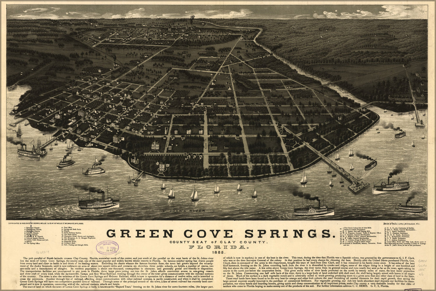 24"x36" Gallery Poster, map of Green Cove Springs, Florida. 1885
