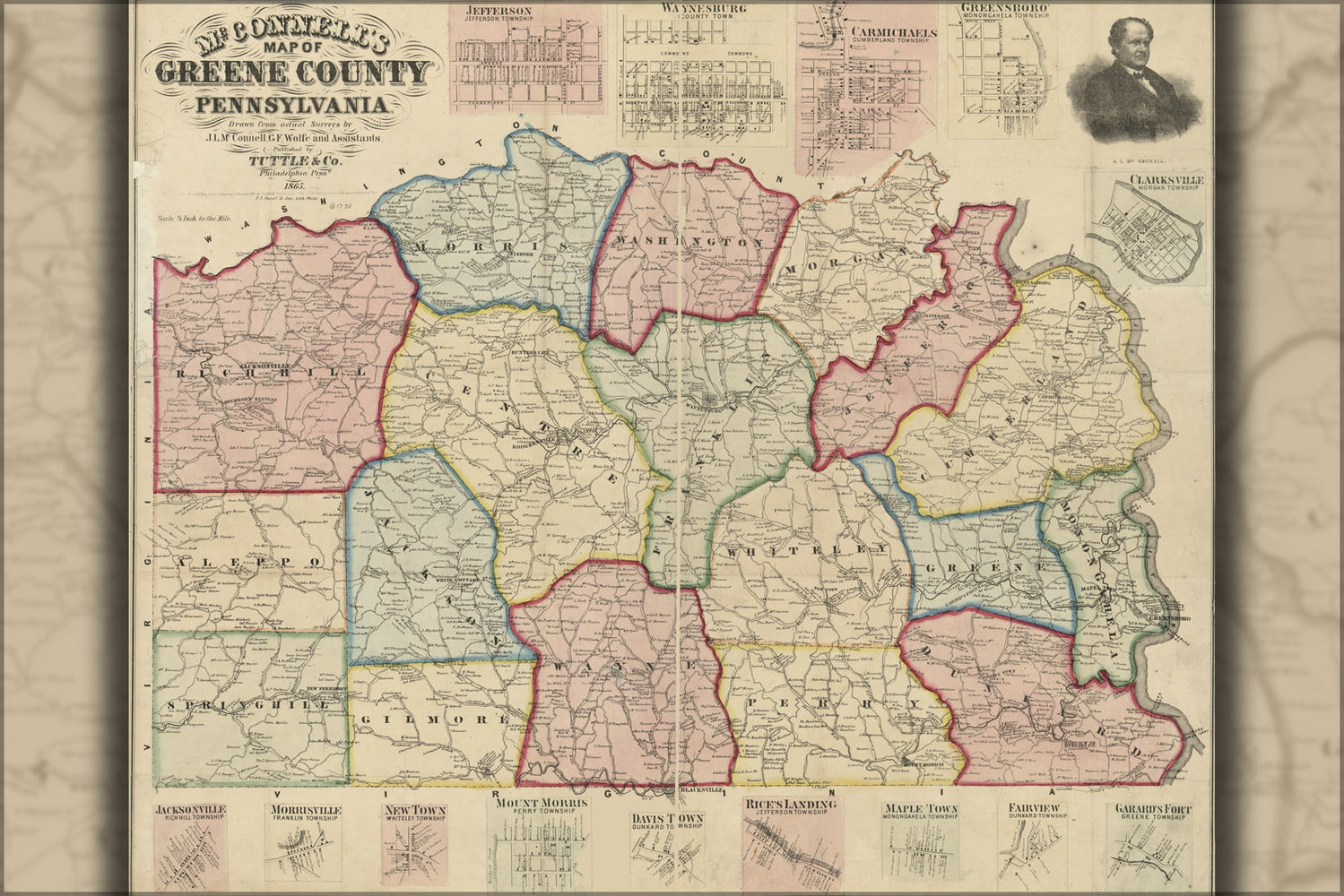 24"x36" Gallery Poster, map of Greene County, Pennsylvania 1865