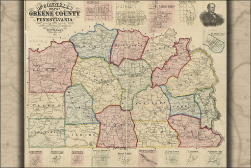 24"x36" Gallery Poster, map of Greene County, Pennsylvania 1865