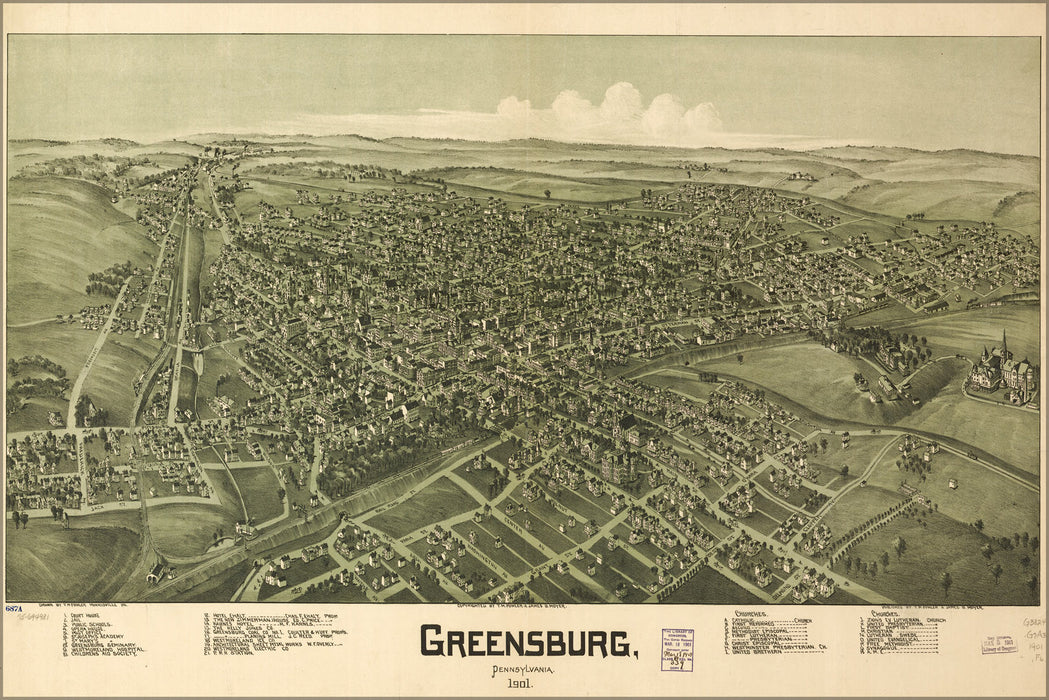 24"x36" Gallery Poster, map of Greensburg, Pennsylvania 1901