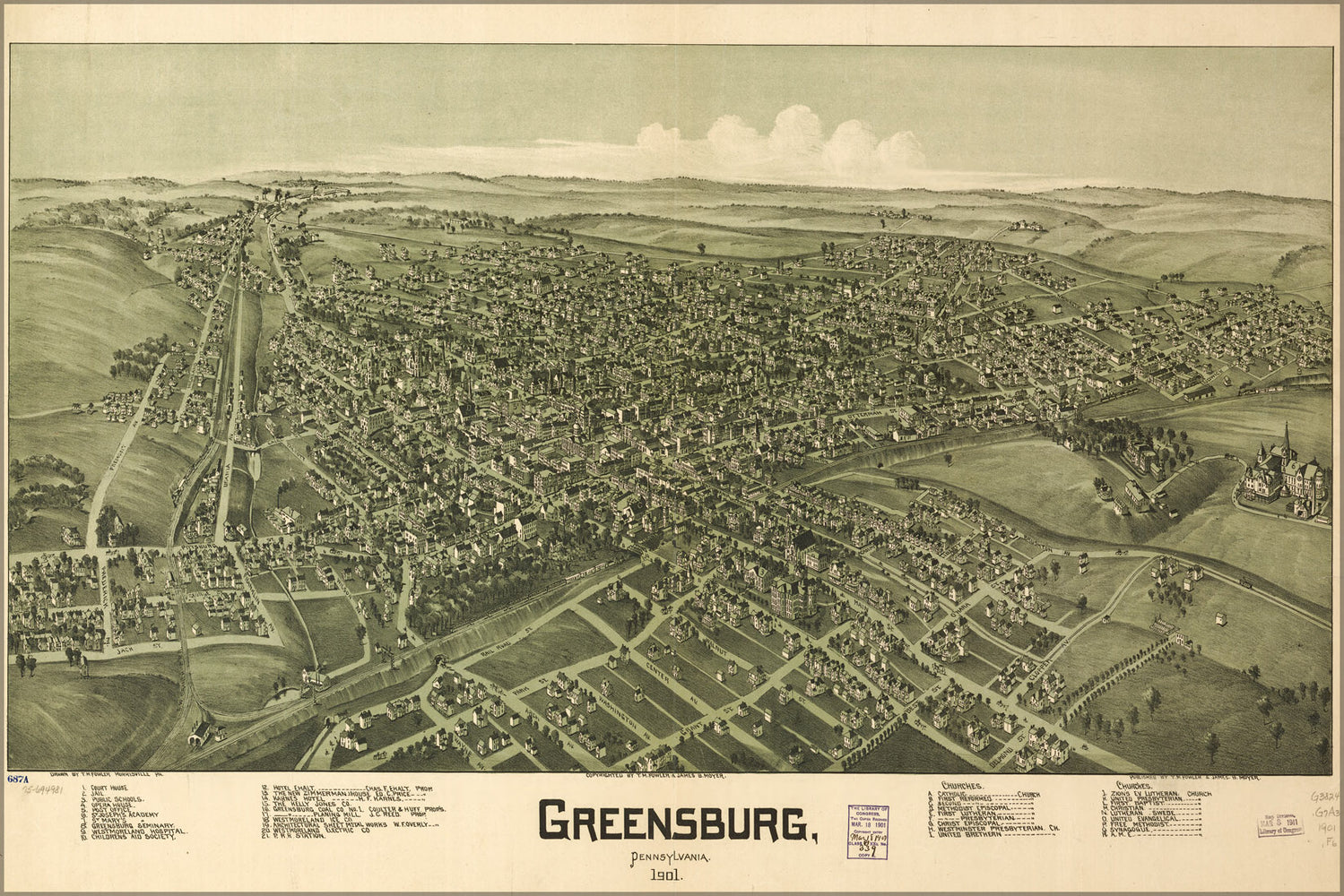 24"x36" Gallery Poster, map of Greensburg, Pennsylvania 1901