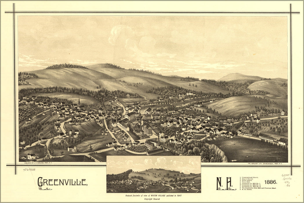 24"x36" Gallery Poster, map of Greenville, New hampshire 1886